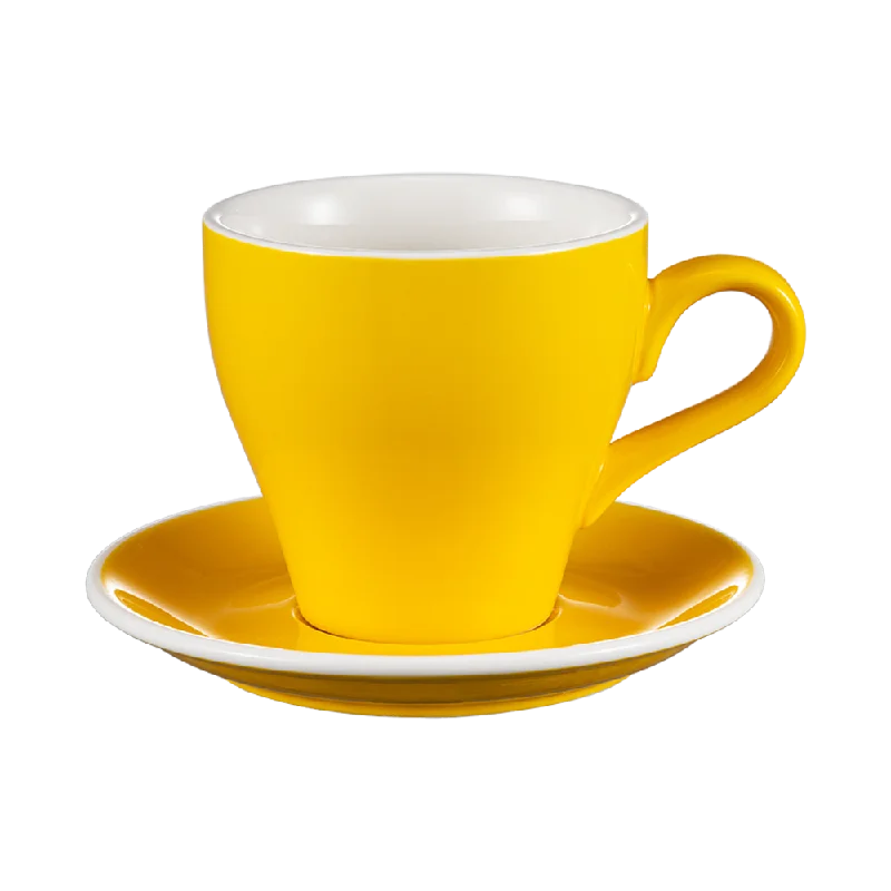 durable coffee mugs for workstations-I.XXI Tulip Coffee Cup with Saucer 280ml, Yellow