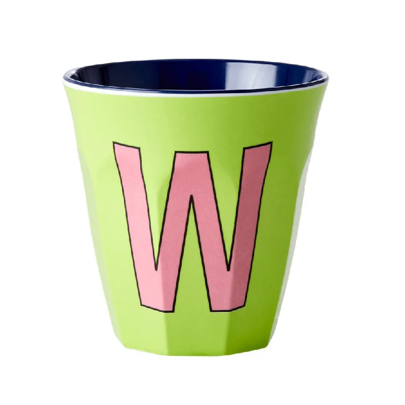 cute travel mugs for coffee lovers-Rice DK Melamine Cup with The Letter W - Lime Green - Two Tone - Medium