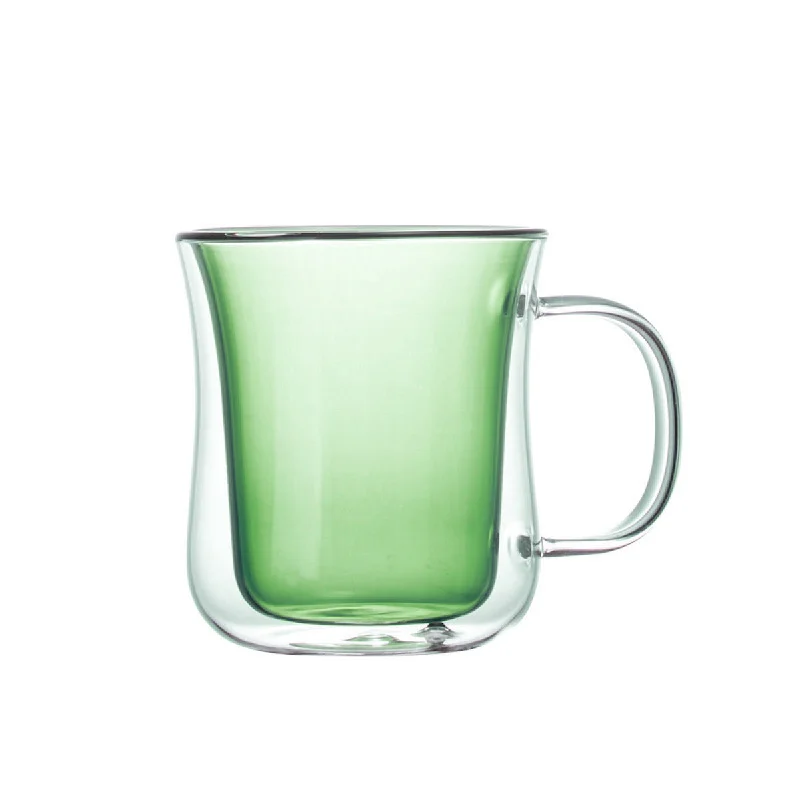 personalized coffee mugs with logos-I.XXI Double Wall Green Wave Glass Coffee Cup with Handle, 250ml