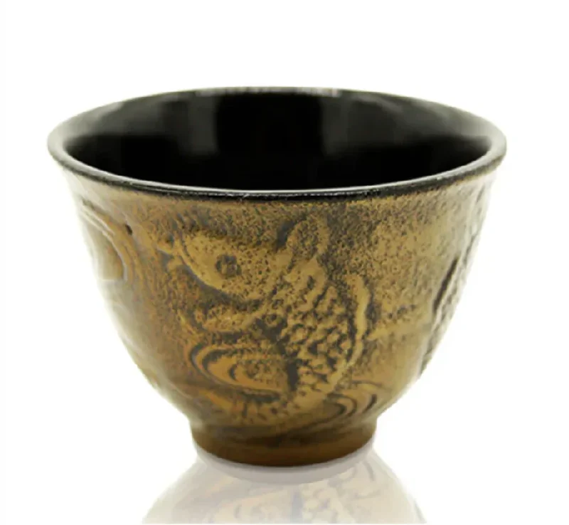 quirky coffee cups for gifts-Prosperity Fish Bronze Iron Cup