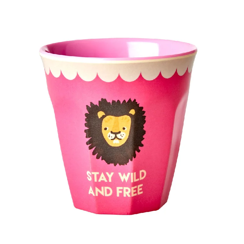 large coffee mugs for special events-Rice DK Melamine Cup with Fuchsia Lion Print - Two Tone - Medium