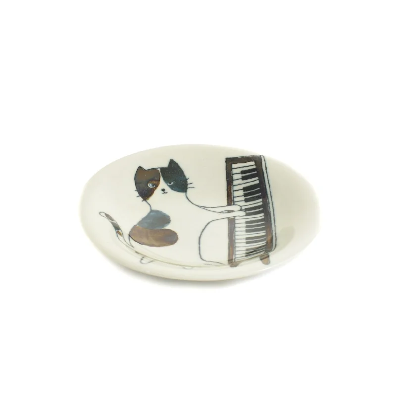 dinnerware for intimate dinner parties-Musical Cat Japanese Side Plate, 16cm