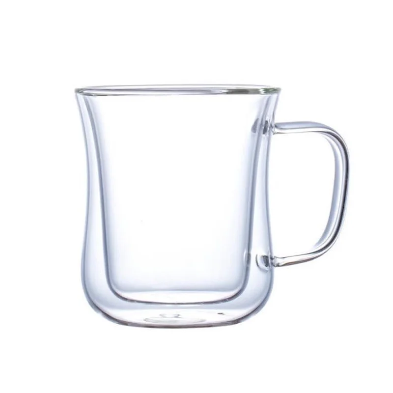 insulated coffee mugs for hot weather-I.XXI Double Wall Wave Clear Glass Coffee Cup with Handle, 250ml