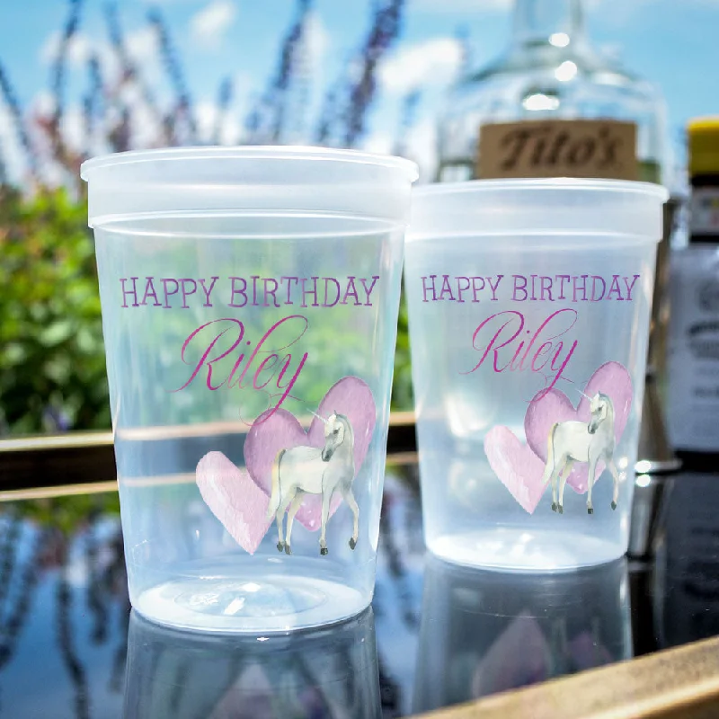 travel coffee mugs with handles-Full Color Unicorn Birthday Stadium Cups