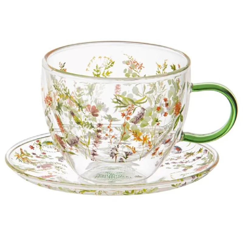 large coffee mugs for cozy mornings-Ashdene Wildflowers Forest Double Walled Glass Cup & Saucer