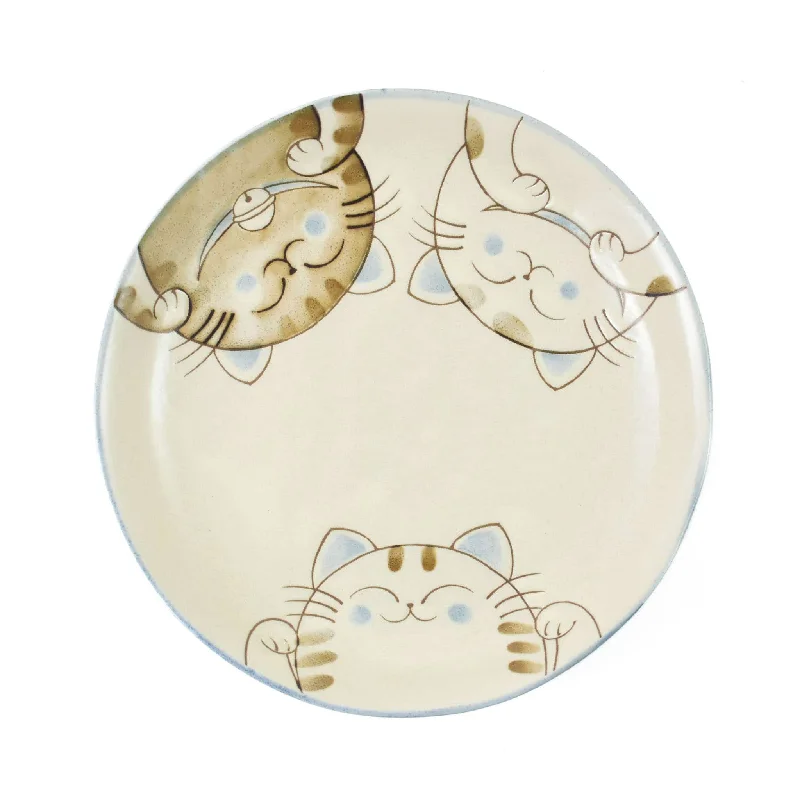 dinnerware with organic design-Blue Lucky Cat Japanese Side Plate, 19.5cm