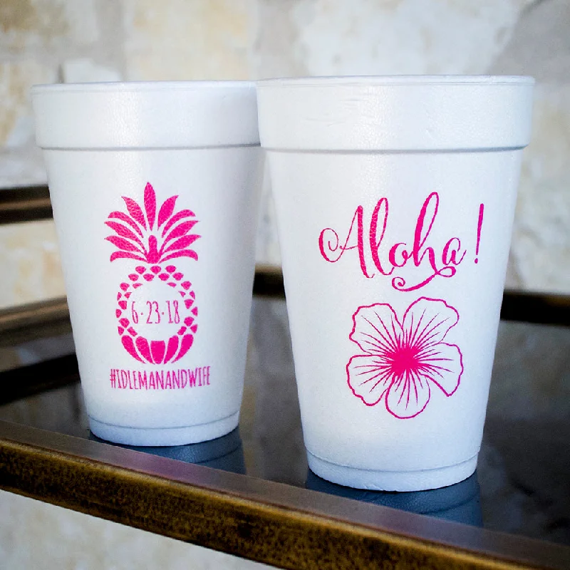 luxury travel mugs for hot drinks-Tropical Wedding Pineapple Printed Foam Cups