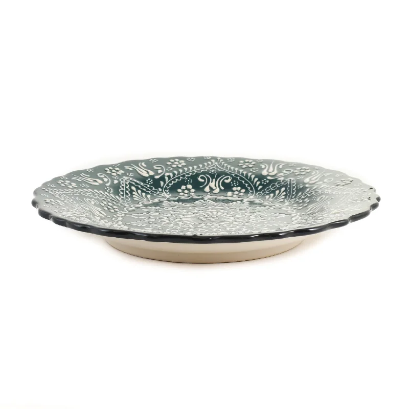 stoneware dinner plates-Yesil Ve Beyaz Boyali Wavy Dinner Plate, 26.5cm