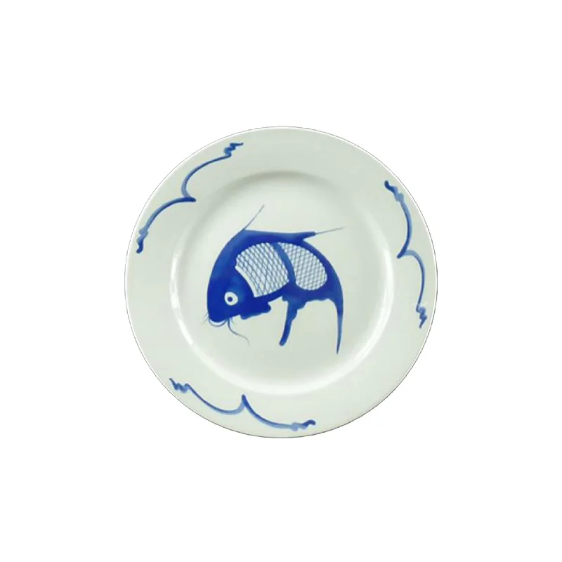 holiday-themed dinnerware set-White & Blue Carp Side Plate, 20cm