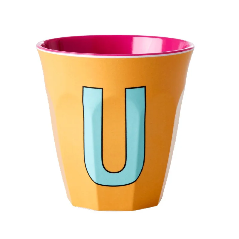 personalized tea cups for bridal showers-Rice DK Melamine Cup with The Letter U - Apricot - Two Tone - Medium