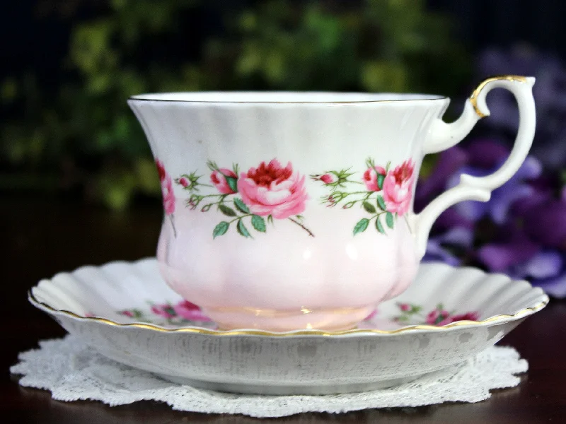 personalized coffee mugs with logos-Royal Albert Bone China, Cup & Saucer, Gradient Pink, Roses 18461