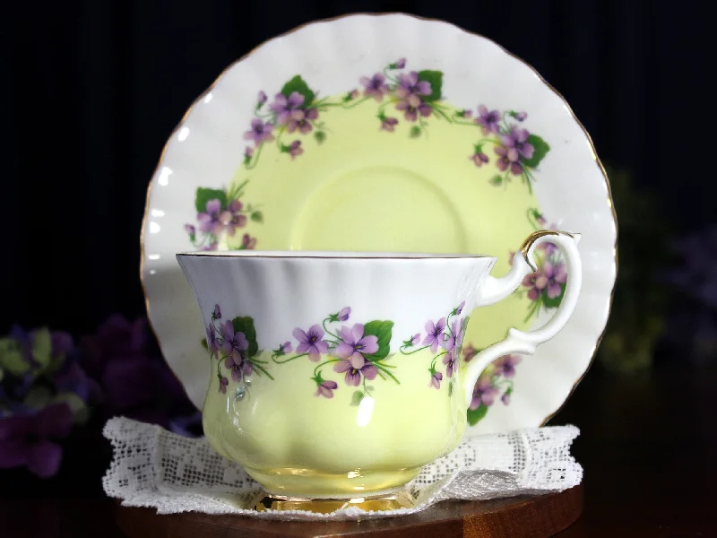 personalized coffee cups for special occasions-Royal Albert Bone China, Cup & Saucer, Gradient Yellow, Violets 18437