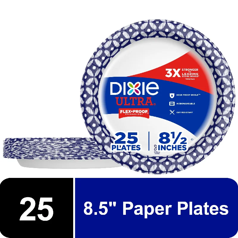 outdoor dinnerware set-Dixie Ultra Disposable Paper Plates, Multicolor, 8.5in, 25 Count