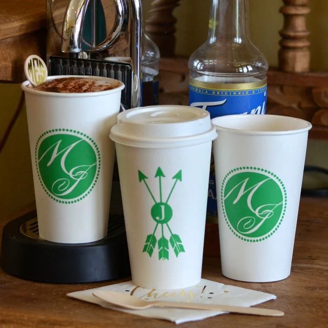 personalized coffee cups for anniversary-Two Letter Monogram Paper Coffee Cups