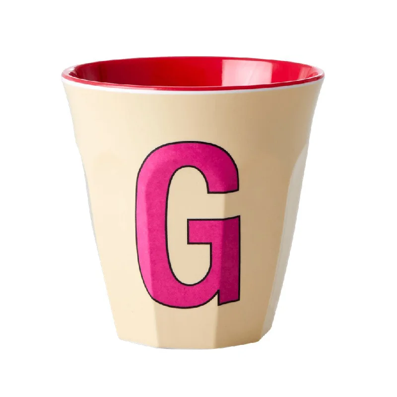 hand-crafted coffee cups for collectors-Rice DK Melamine Cup with The Letter G - Pastel Yellow - Two Tone - Medium