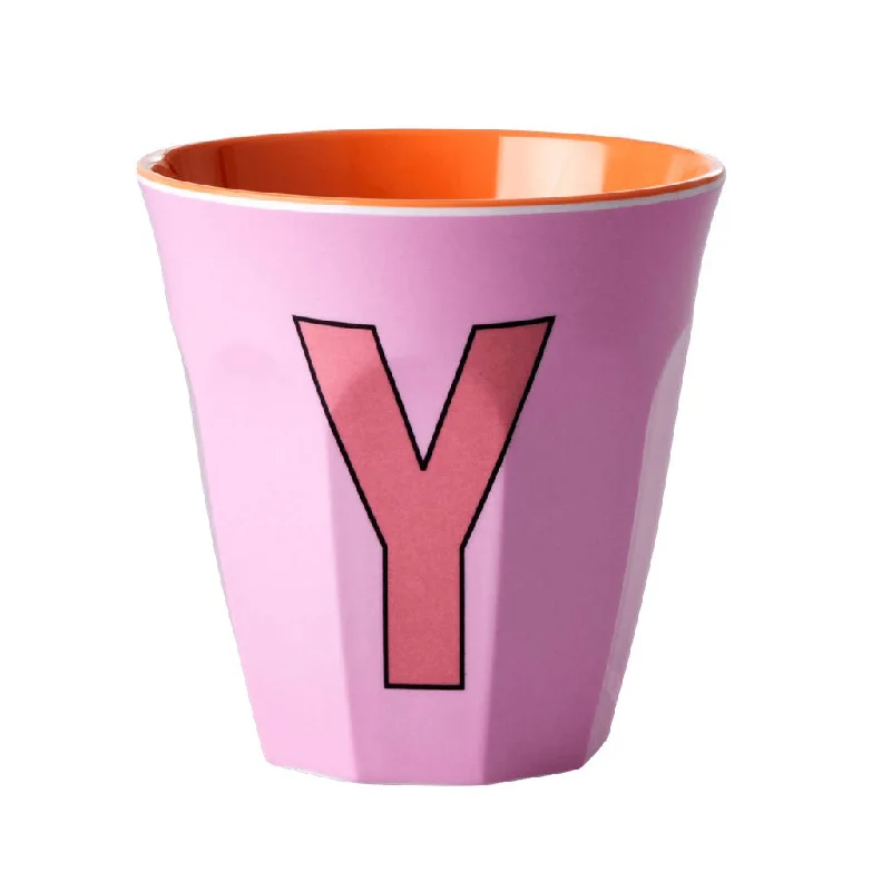 reusable coffee mugs with logos-Rice DK Melamine Cup with The Letter Y - Pink - Two Tone - Medium