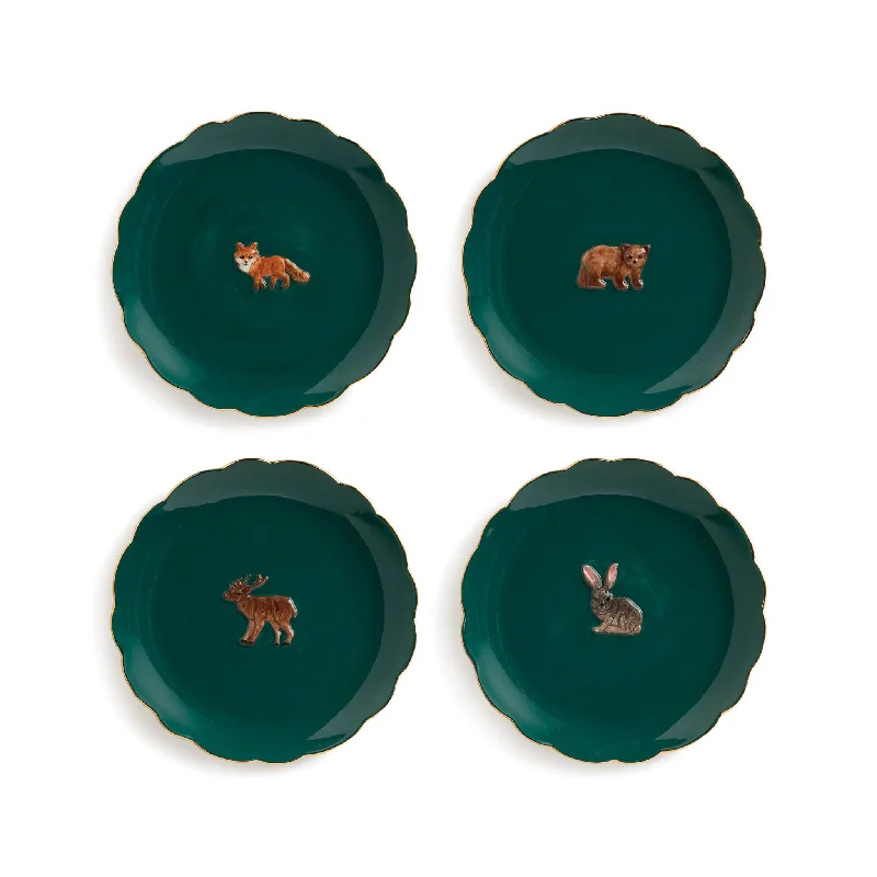 summer dinnerware set-Set of Four Woodland Animal Side Plates, 17cm