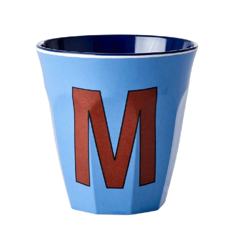 funny coffee cups for morning jokes-Rice DK Melamine Cup with The Letter M - New Dusty Blue - Two Tone - Medium