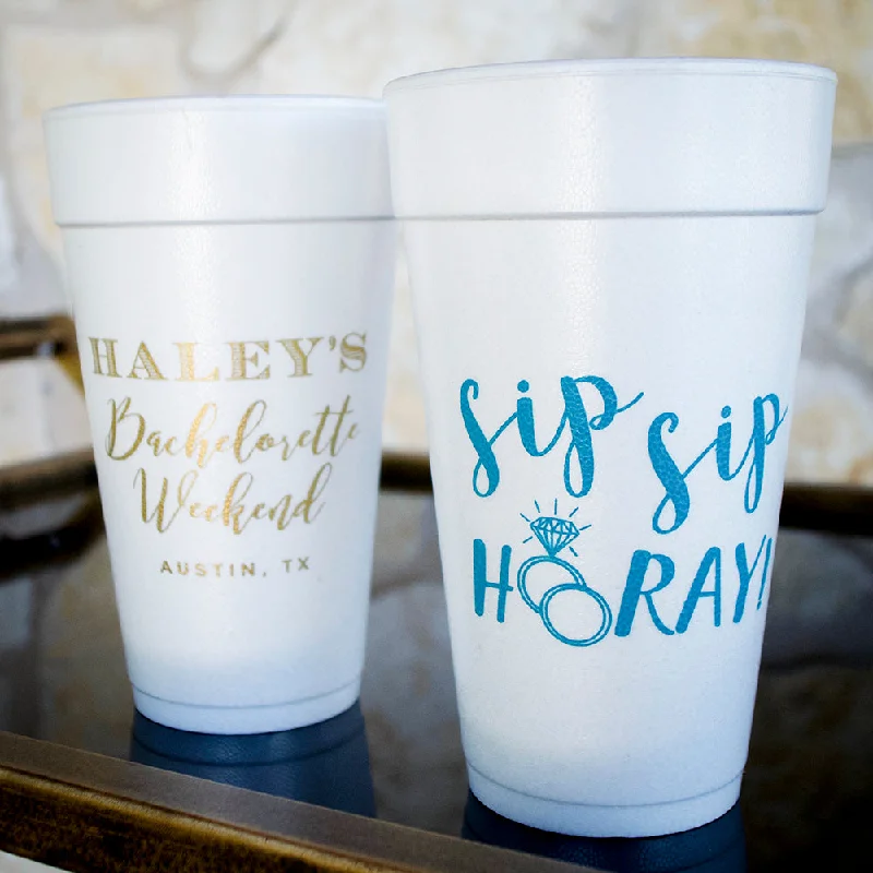 unique ceramic mugs for coffee-Custom "Sip Sip Hooray" Bachelorette Foam Cups