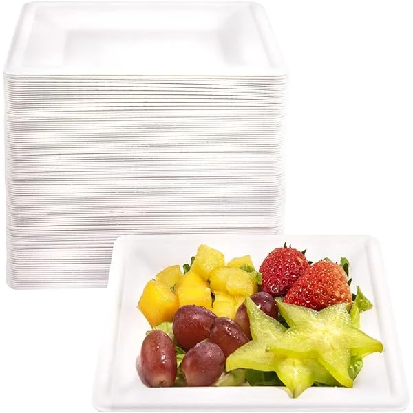 disposable plates for weddings-BAGASSE PLATE 8 INCH SQUARE WHITE-CARTON OF 500PCS