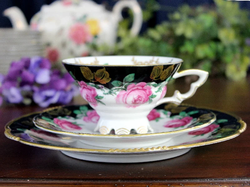 large coffee mugs for special events-Mitterteich Trio, Footed Teacup & Saucer, Roses, Bavaria Germany 18431