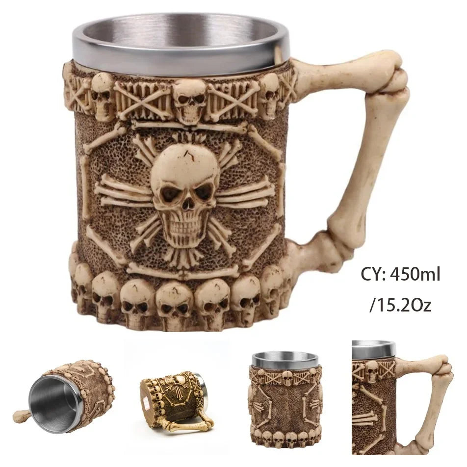 personalized mugs with fun designs-Medieval Dragon Resin Stainless Steel Beer Mug 600ml Retro Tankard Skull Coffee Cup Tea Mug Tumbler Pub Bar Decor