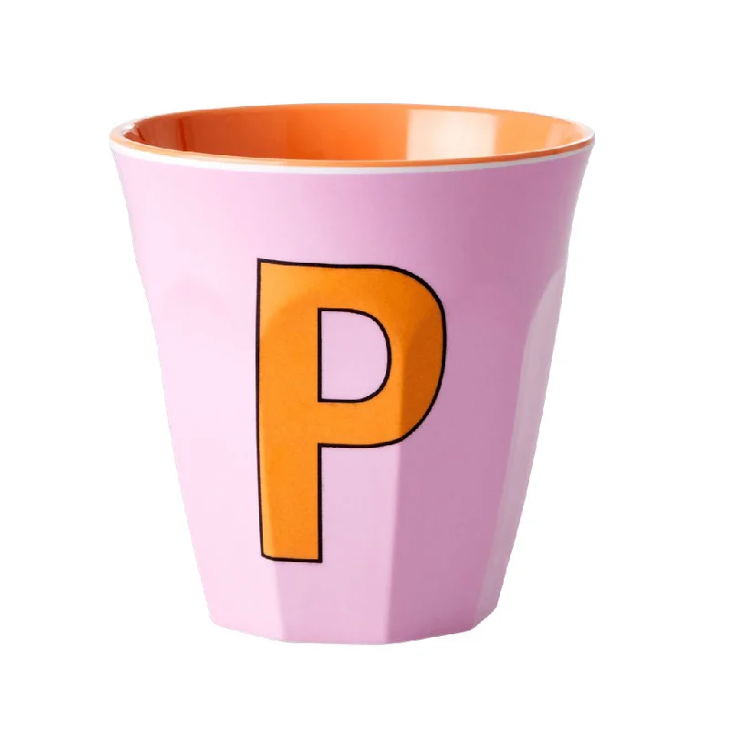 custom photo coffee mugs for teachers-Rice DK Melamine Cup with The Letter P - Pink - Two Tone - Medium