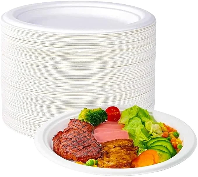 stainless steel dinner plates set-BAGASSE PLATE -9 INCH ROUND WHITE-CARTON OF 500PCS