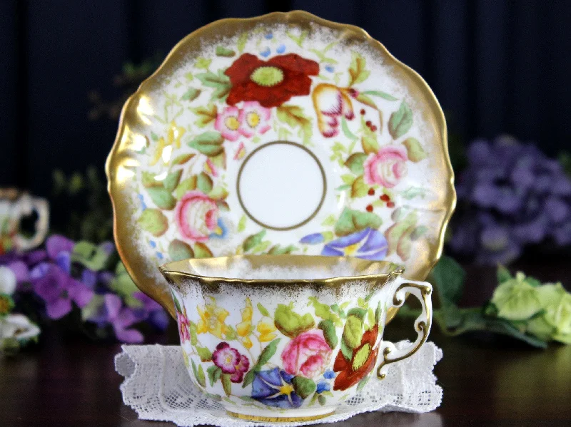 trendy coffee cups for daily use-Queen Anne Pattern, Hammersley, Chintz Teacup & Saucer 18472