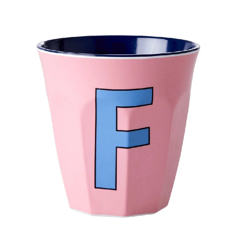 unique mugs for rustic kitchens-Rice DK Melamine Cup with The Letter F - Dark Powder - Two Tone - Medium