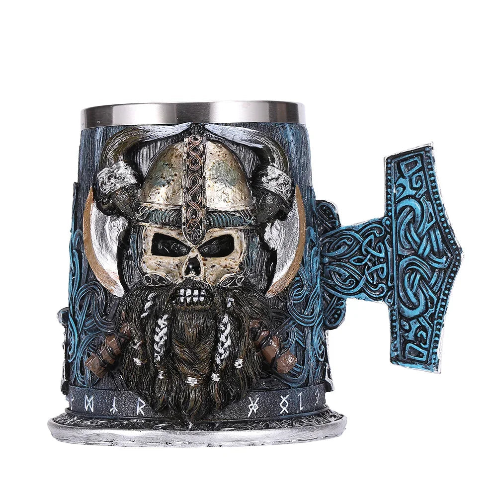 stylish glass coffee mugs-Viking Resin Stainless Steel Beer Mug Pirate Stein Creative Tankard Skull Coffee Cup Tea Mug Tumbler Pub Bar Decor