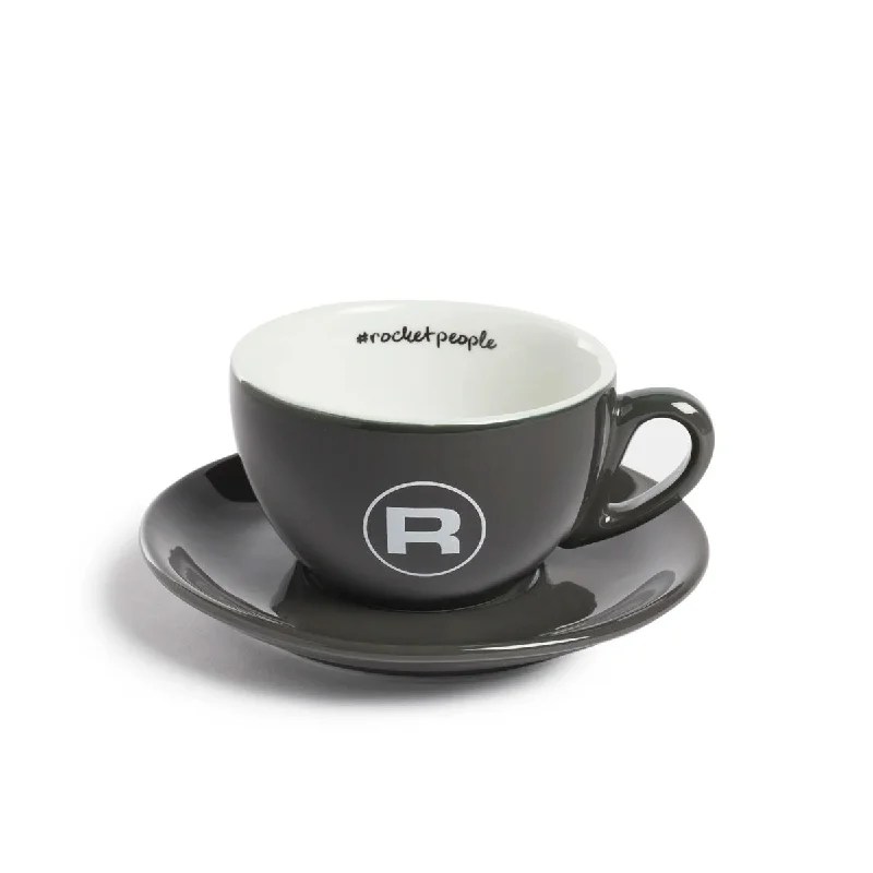 best coffee cups for cold beverages-Rocket Cappuccino Cup and Saucer Set of 6, Grey