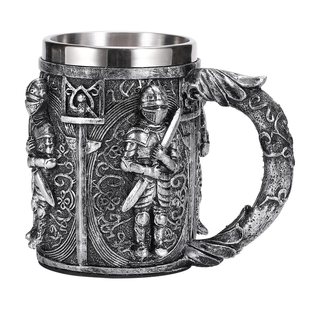 elegant tea mugs for afternoon tea-Medieval Warrior Resin Stainless Steel Beer Mug Knight Stein Retro Tankard Creative Coffee Cup Viking Tea Mug Pub Bar Decoration