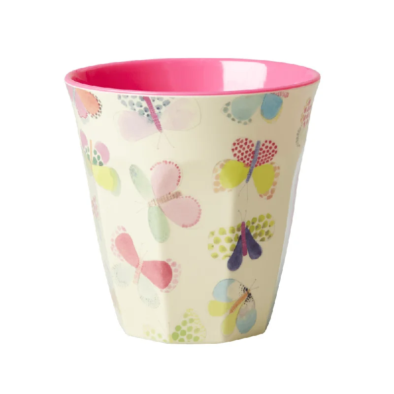 unique mugs with logos for businesses-Rice DK Melamine Cup with Butterfly Print - Two Tone - Medium