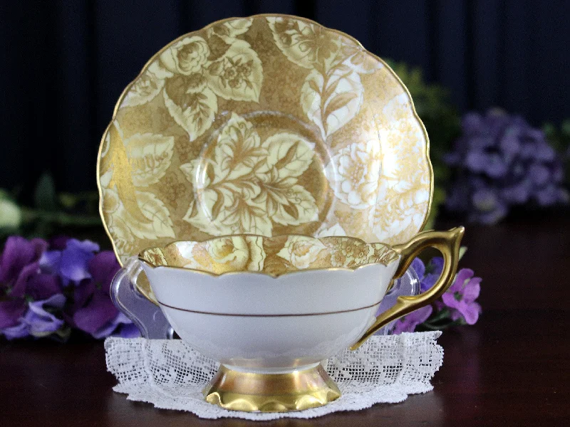 custom coffee cups for office parties-Royal Stafford, Tapestry Duo, Beautiful Gold Floral Chintz, Tea Cup & Saucer 18468