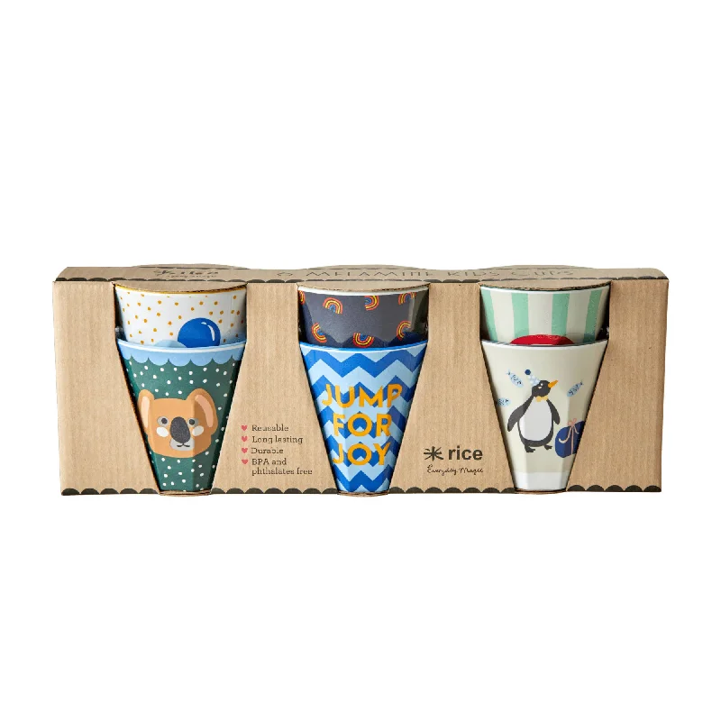 custom ceramic mugs for businesses-Rice DK Melamine Kids Cups with Assorted Party Animal Prints - Green - Small - 6 pcs