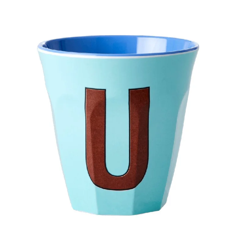 best insulated travel mugs for work-Rice DK Melamine Cup with The Letter U - Mint - Two Tone - Medium