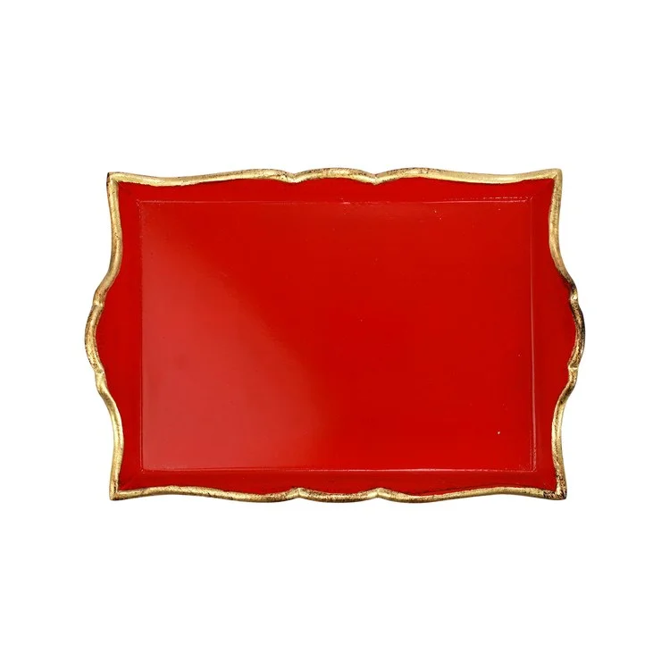 versatile dinner plates for all occasions-Florentine Wooden Accessories Red & Gold Handled Small Rectangular Tray