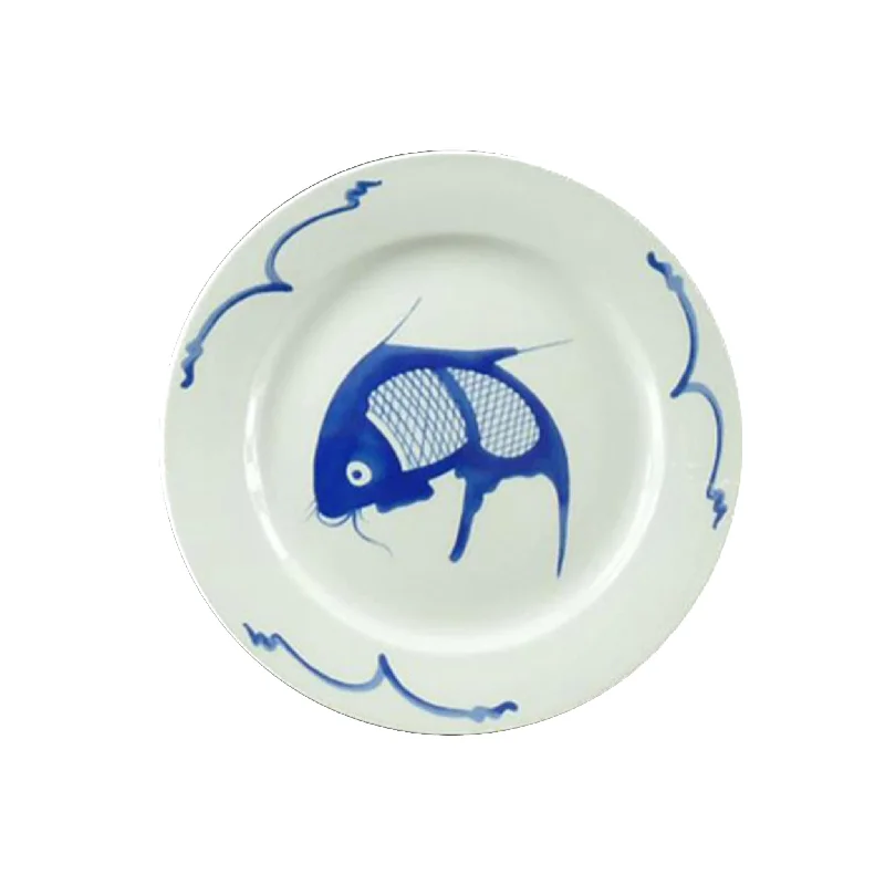 stainless steel dinnerware set-White & Blue Carp Charger Plate, 30cm