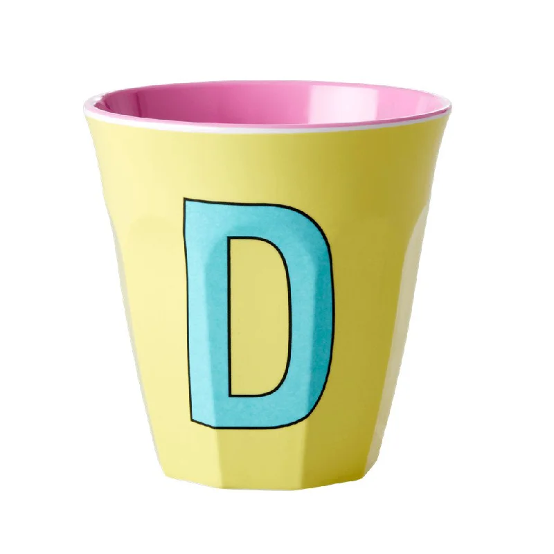 custom coffee mugs with wedding dates-Rice DK Melamine Cup with The Letter D - Yellow - Two Tone - Medium