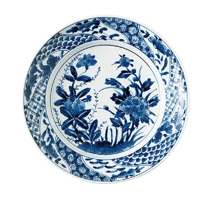 kids dinnerware with animal designs-Patterned Dinner Plate - Blue and White