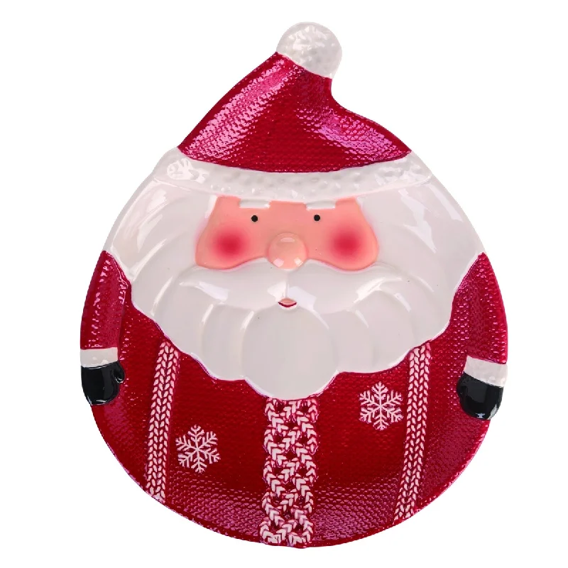 outdoor dinnerware for picnics-Transpac Dolomite 13 in. Red Christmas Santa Plate