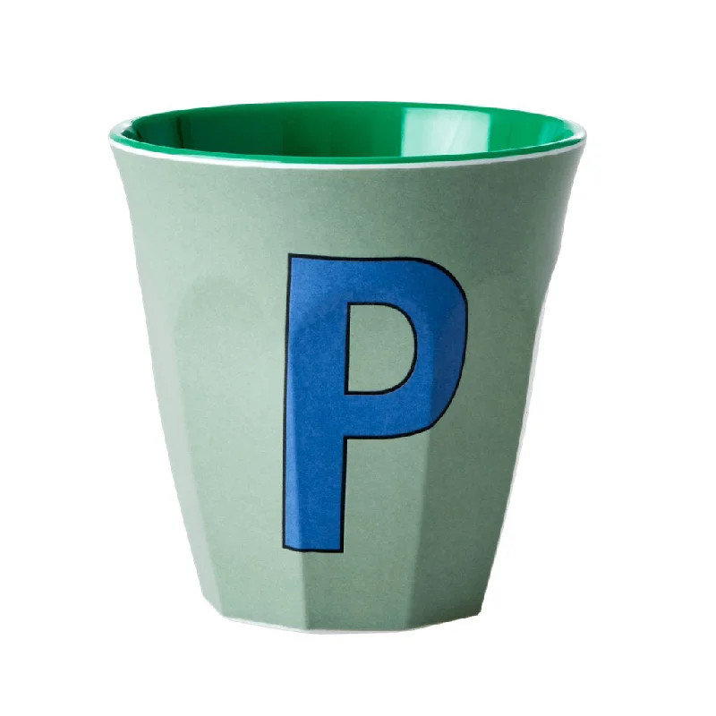 elegant tea cups for morning coffee-Rice DK Melamine Cup with The Letter P - Khaki - Two Tone - Medium