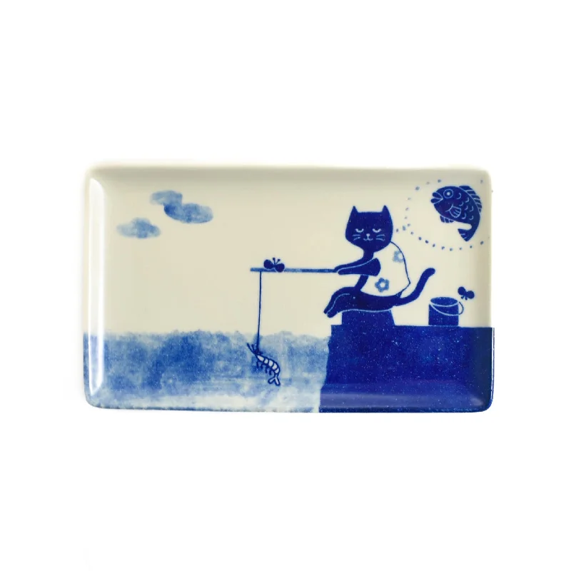 unbreakable plates for kids-Fishing Cat Sushi Plate, 23.5cm