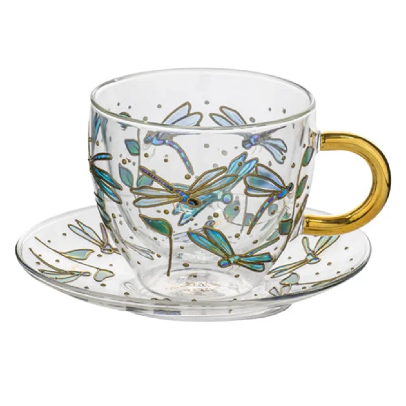 best travel mugs for winter mornings-Ashdene Natures Keepers Dragonfly Double Walled Glass Cup & Saucer