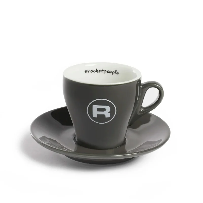 best mugs for coffee breaks at work-Rocket Flat White Cup and Saucer Set of 6, Grey