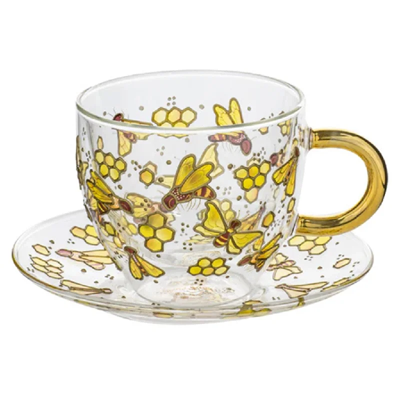 best coffee mugs with funny quotes-Ashdene Natures Keepers Bee Double Walled Glass Cup & Saucer