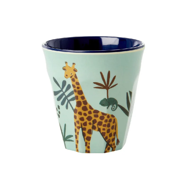 funny tea mugs with sayings-Rice DK Melamine Kids Cup with Blue Jungle Animal Print - Small