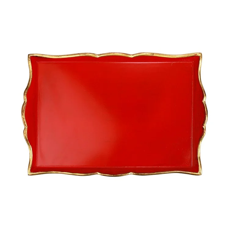 budget-friendly dinnerware set-Florentine Wooden Accessories Red & Gold Handled Medium Rectangular Tray