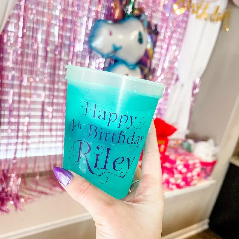 funny coffee cups for birthday gifts-Happy 4th Birthday Color Changing Stadium Cups